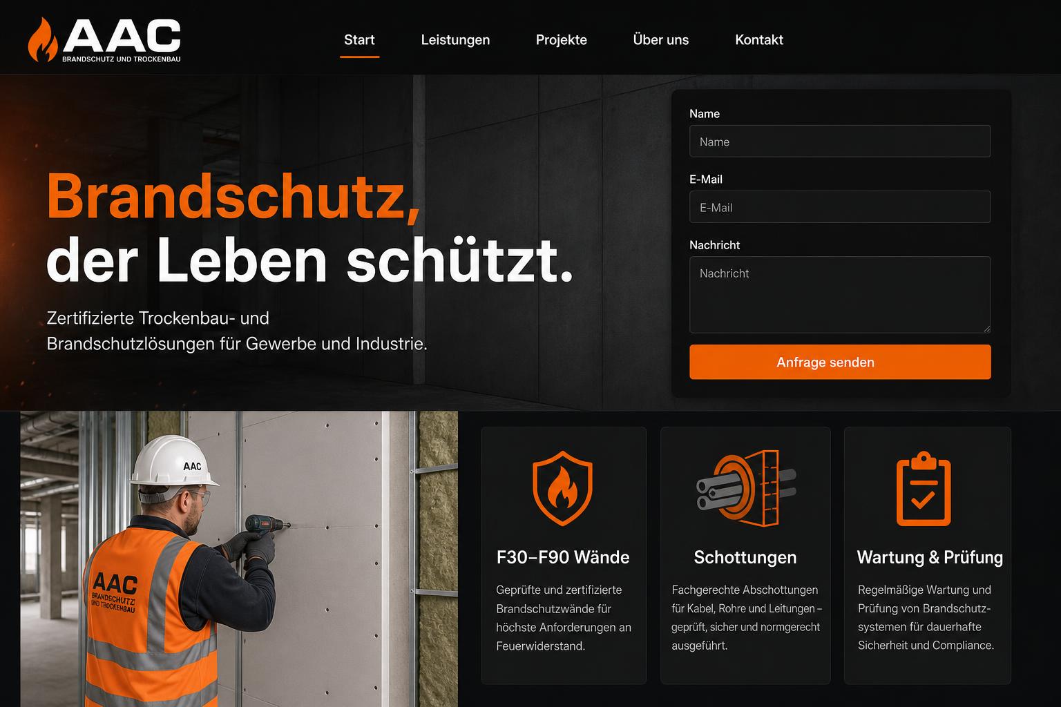 Brandschutz & Trockenbau Website — AAC Brandschutz und Trockenbau