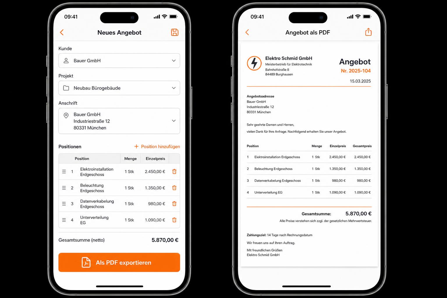 Angebots- & Leistungs­verzeichnis-App — Miky / Handwerk